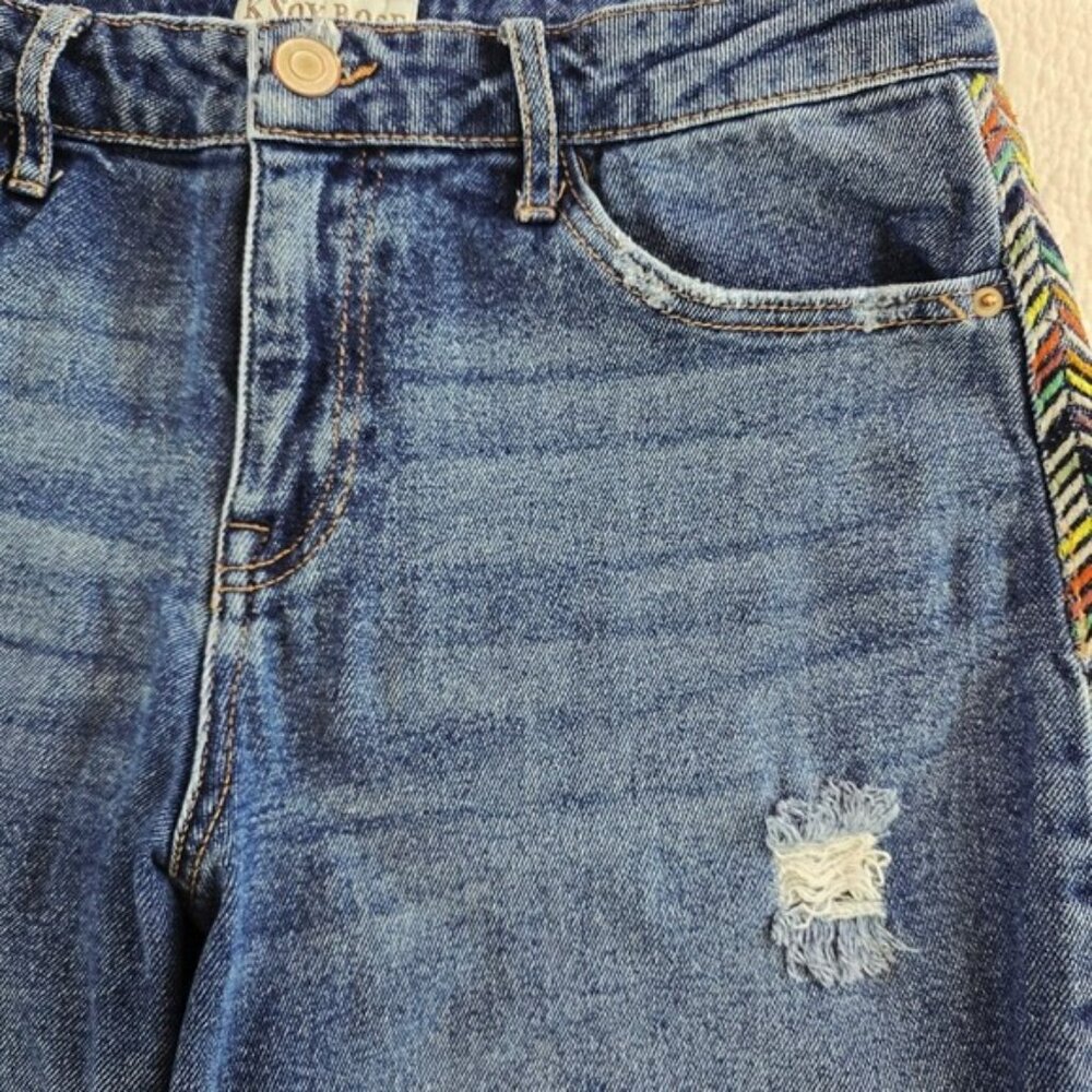 Knox Rose Women's Boyfriend Barrel Jeans Size 10 Blue Denim Rainbow Embroidered - Picture 4 of 12